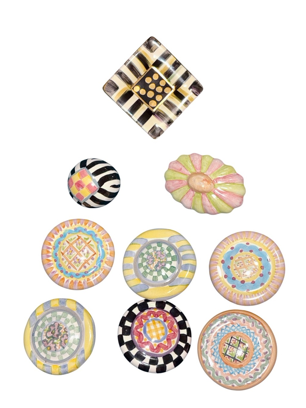 Mackenzie-Childs Hand Painted Drawer Cabinet Pulls Set of 9